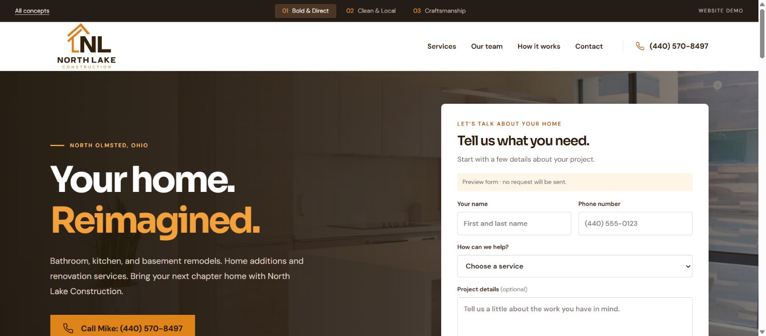 North Lake Bold & Direct website concept
