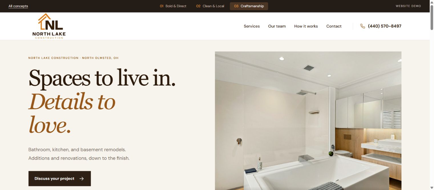 North Lake Construction website preview